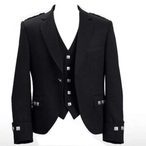 Black Argyle kilt Jacket and Waistcoat with Thistle Buttons