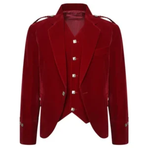 Men's Red Velvet Argyle Kilt Jacket and Vest